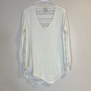 Joie Cream Ivory Asymmetrical Sheer Back Cashmere Blend V-neck Sweater Size S